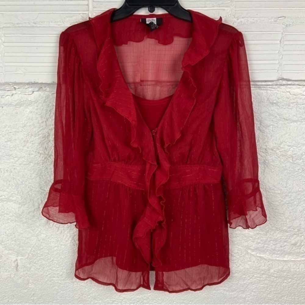 Studio 1940 Vibrant Y2K Red Ruffled V neck Blouse size medium